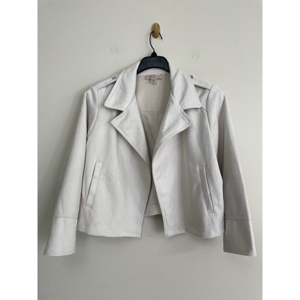 Philosophy Republic Clothing Beige faux-leather open-front moto jacket Size 1X